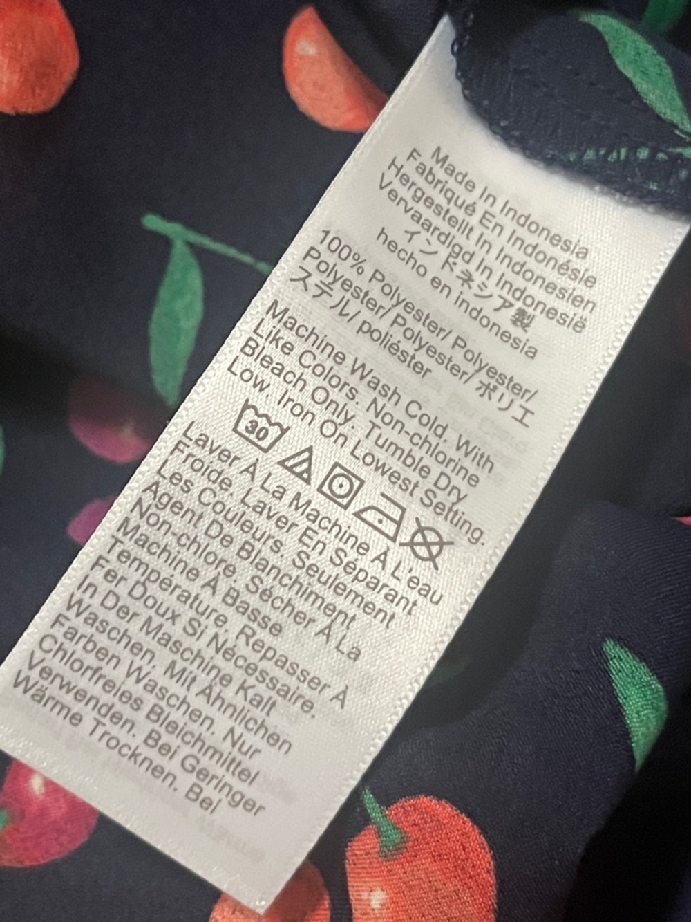 J. Crew Navy A-Line Skirt with Pink and Orange Cherry Print - Picture 5 of 6